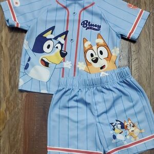 Bluey Kids' Baseball-Style Shirt & Shorts Set - Light Blue